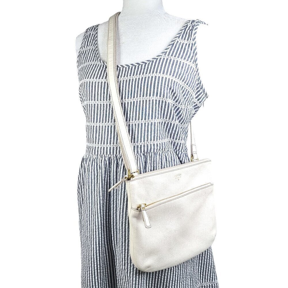 Fossil Tinsley Pebbled Leather Off White Crossbody Messenger Bag